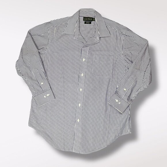 Lauren Ralph Lauren Blue White Pinstripe Button Down Shirt Size Large - Picture 1 of 8